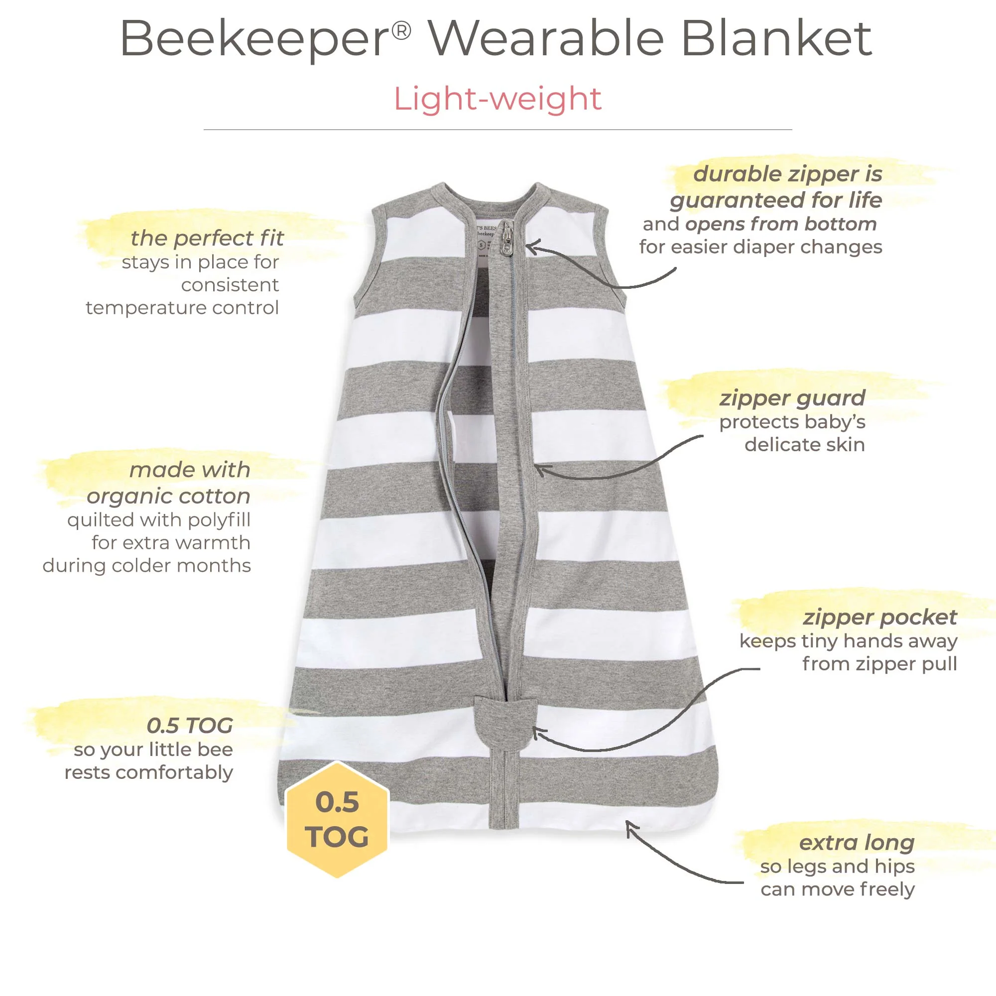 Rugby Stripe Organic Beekeeper™ Wearable Baby Blanket - Blossom - Image 4