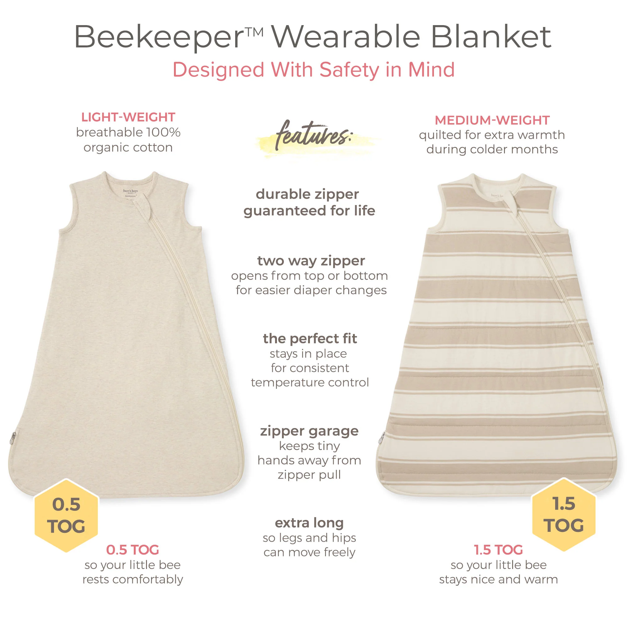 Rugby Stripe Organic Lightweight Beekeeper™ Wearable Baby Blanket - Oat - Image 3