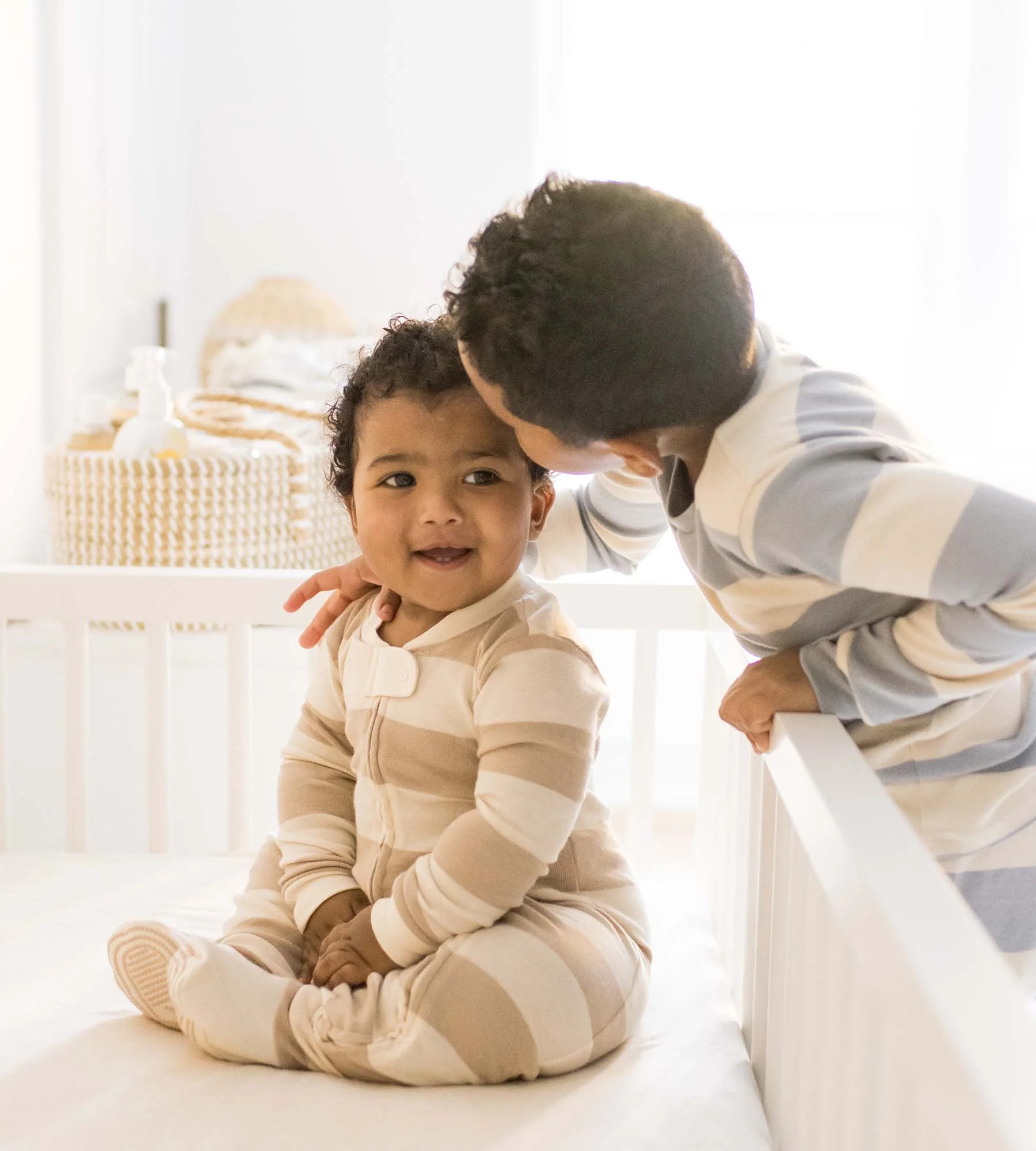 Mommy & Me Rugby Stripe Organic Cotton Sleeper - Oat - Image 10