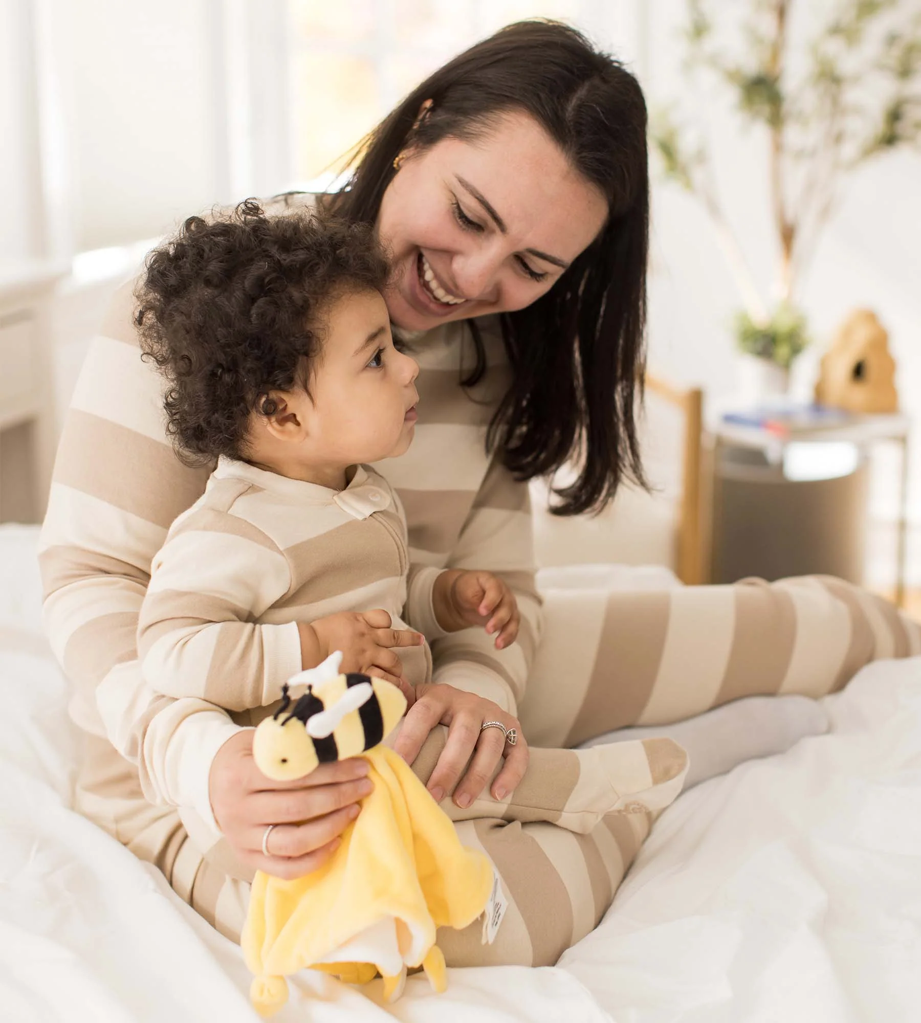 Mommy & Me Rugby Stripe Organic Cotton Sleeper - Oat - Image 5