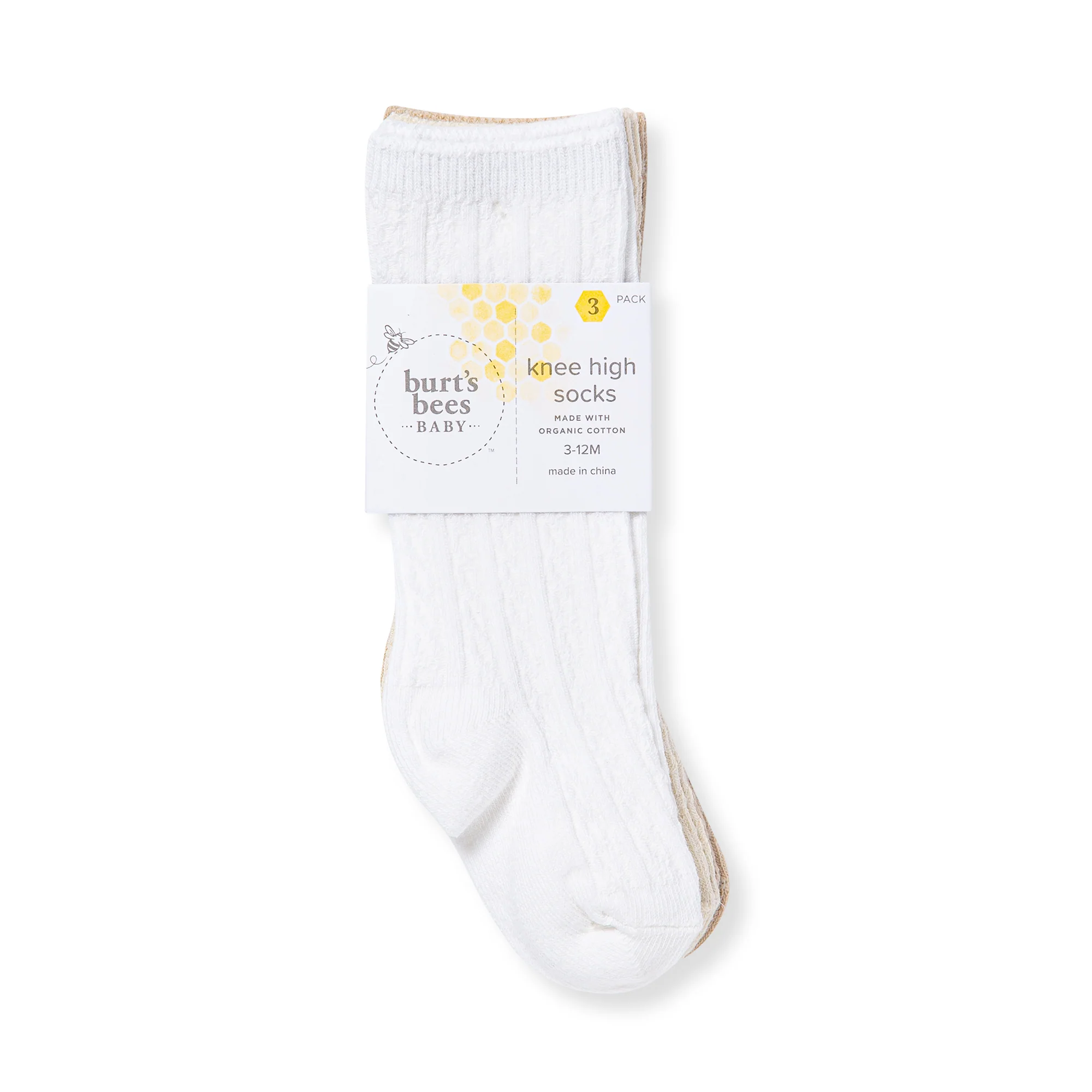 Organic Cotton Cable Knit Knee High Baby Socks 3 Pack - Image 2