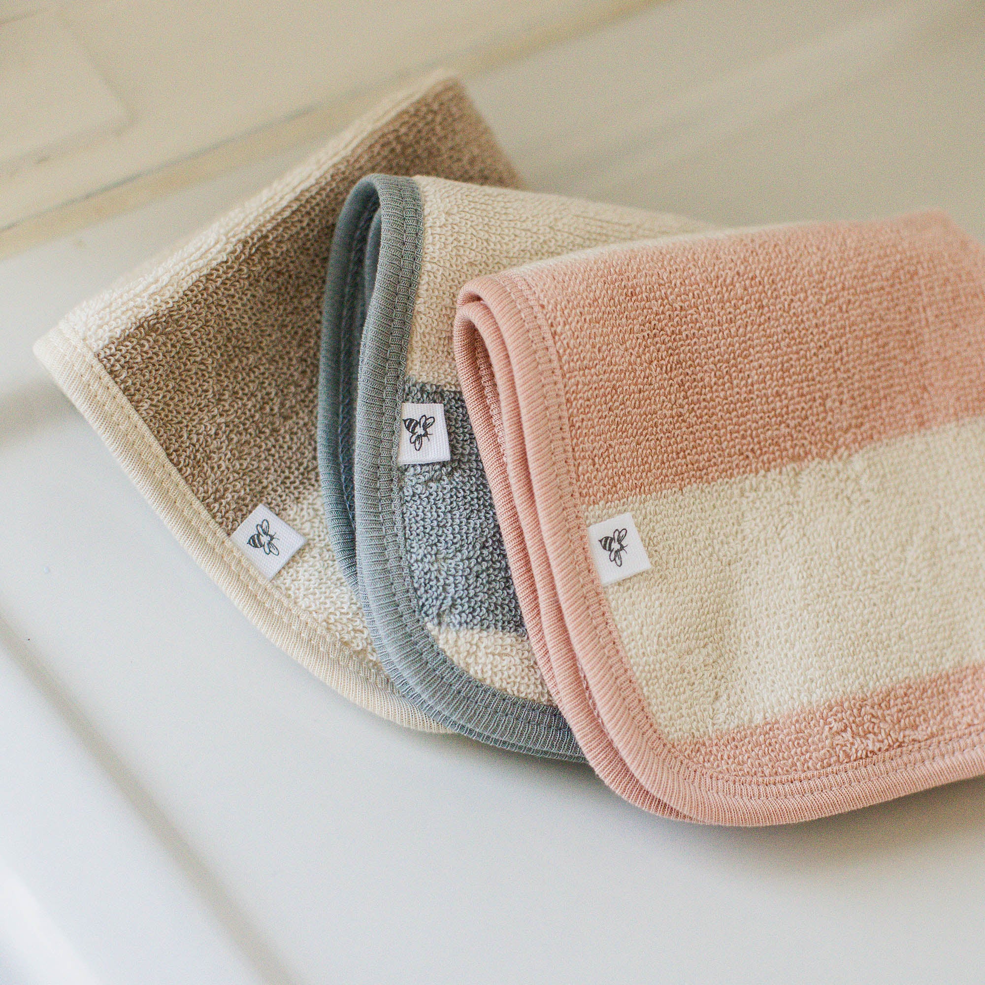 Organic Cotton Rugby Stripe Woven Terry Towel & Washcloth Set - Oat - Image 5