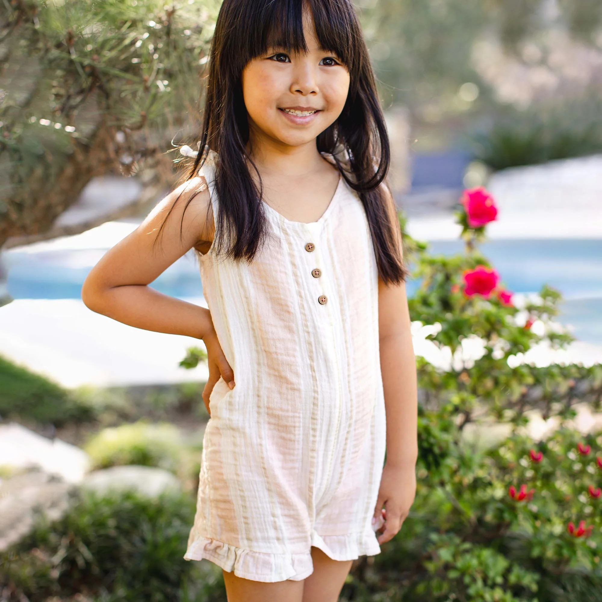 Pacific Stripe Organic Girl Romper - Image 2