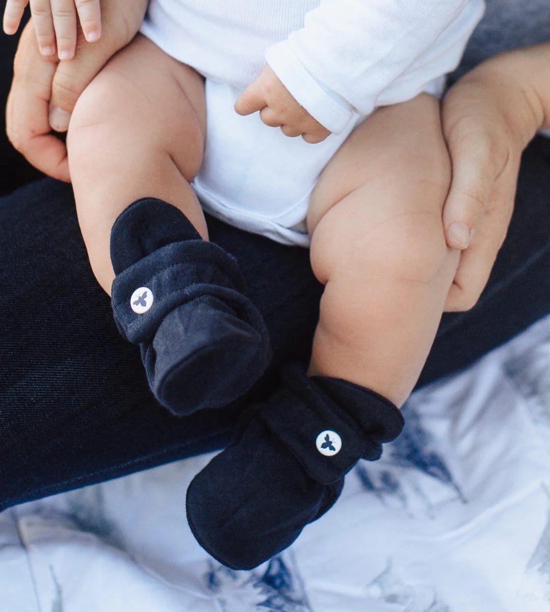 Solid Organic Cotton Baby Booties - Midnight - Image 2