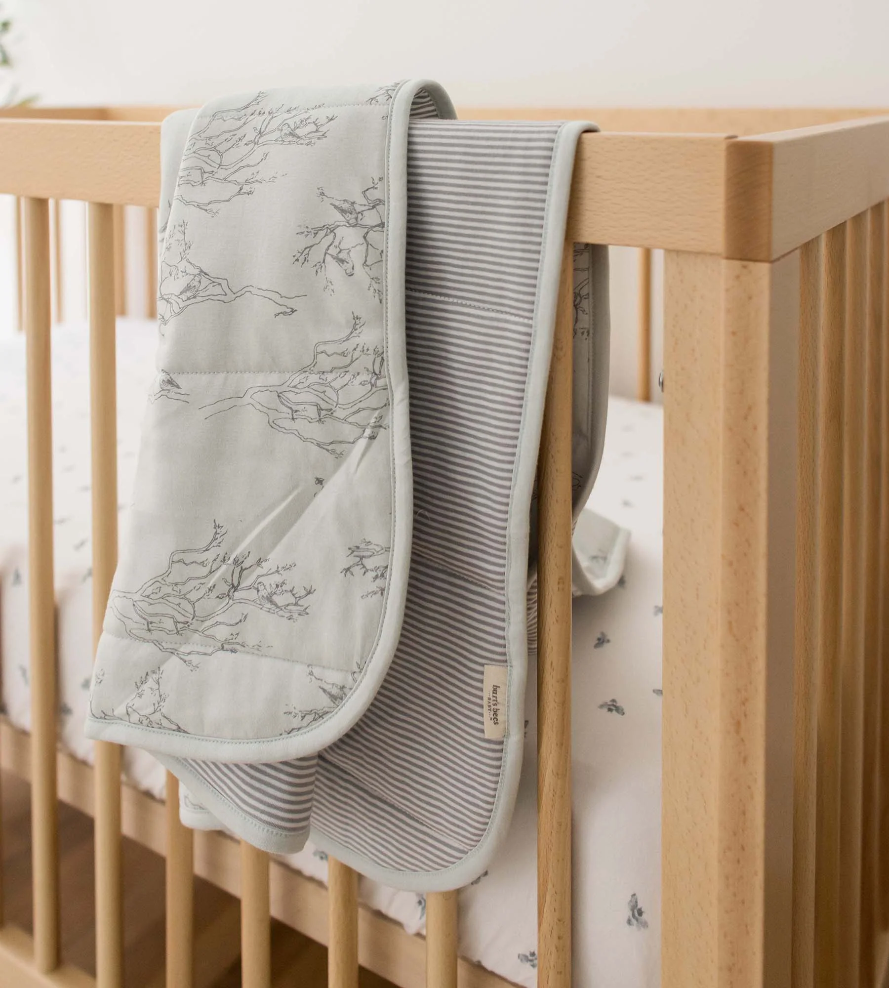 Swaying Branches Organic Cotton Reversible Baby Blanket - Ice Flow - Image 2